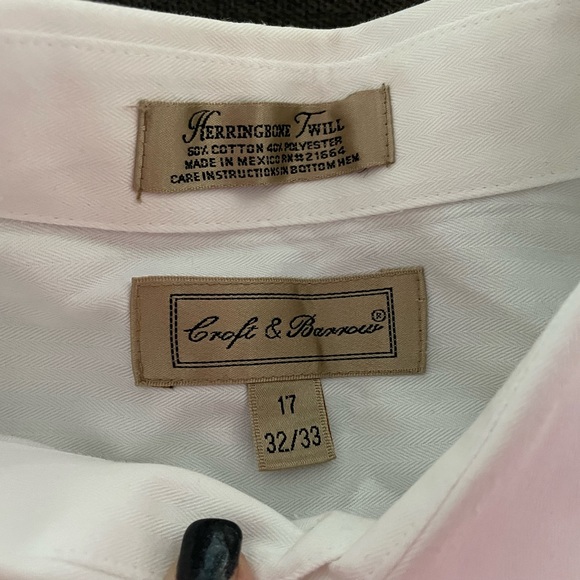 Croft and Barrow White Dress Shirt; size 17, 32/33. Left pocket. Good condition - Picture 2 of 5
